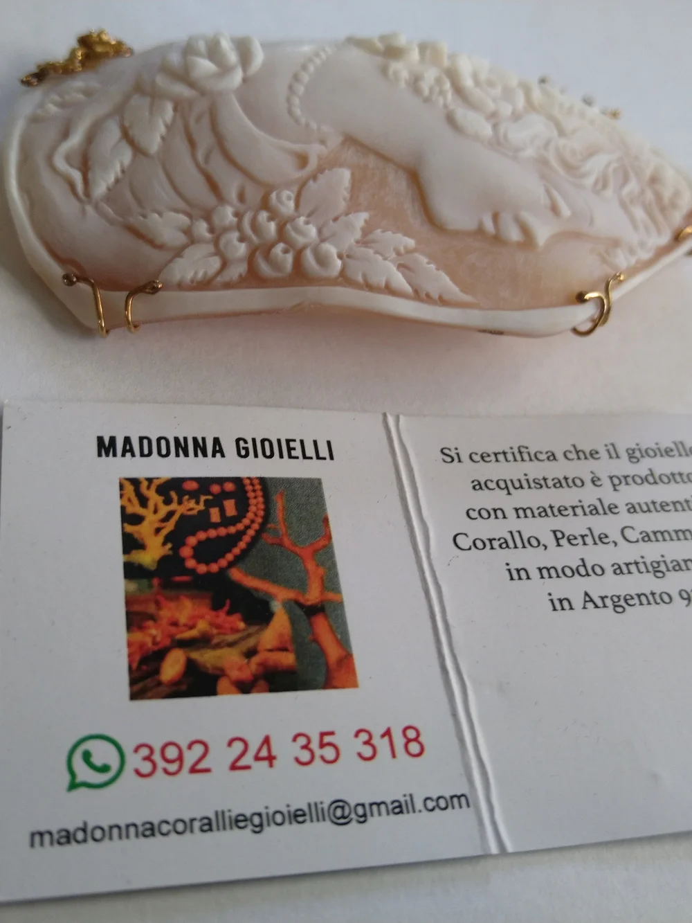 Hand-Carved Shell Cameo Pendant in Cream and Pink Tones